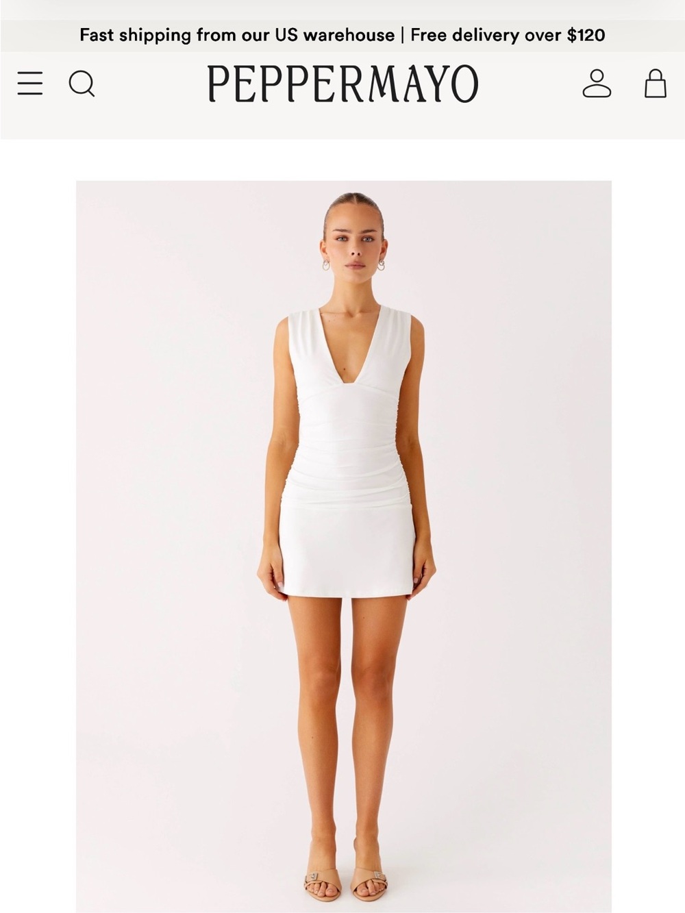 Peppermayo White Sleeveless Ruched Bodycon Mini Dress - Picture 2 of 7